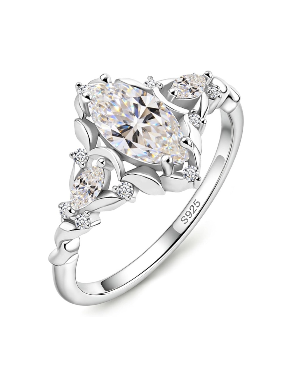 Vintage Floral Marquise Moissanite Engagement Ring 1.28CT S925 Size 6